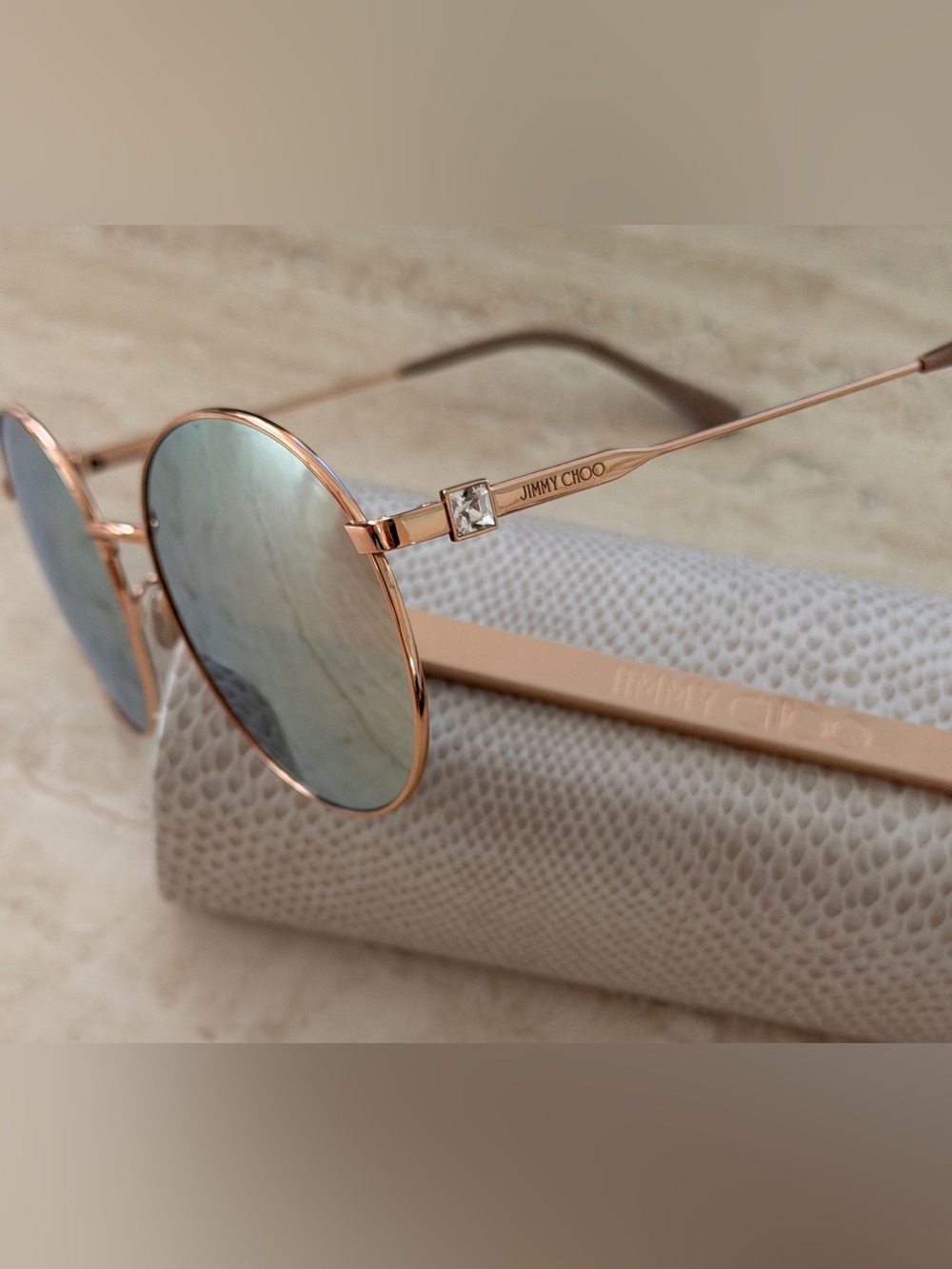 Jimmy Choo Rose Gold Round Sunglasses with Mirrored Lenses